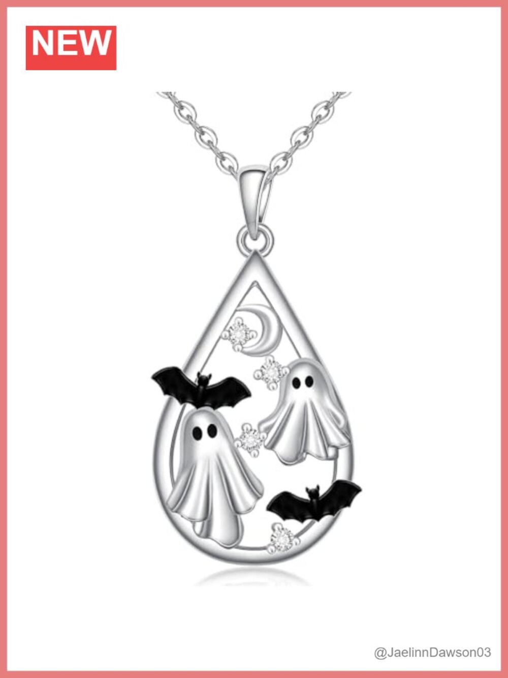 Sterling Silver Ghost Bat Pendant Necklace Garnet